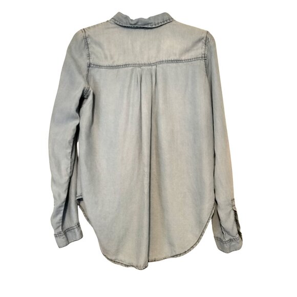 Wet Seal Button Down Long Sleeve Shirt Women's Size Med Light Wash blue Western - Picture 2 of 8
